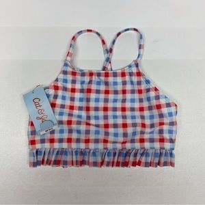 Cat & Jack Swim Top M 7/8 Red Blue White Plaid Bikini